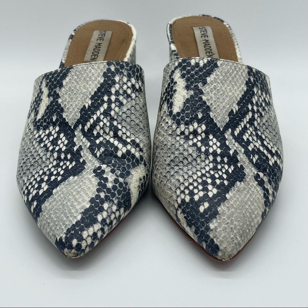 Steve Madden Women's Bishop Block Heel Mule Snake Skin Slip On Slides